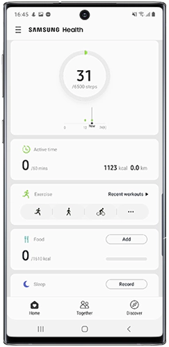 Samsung health home page