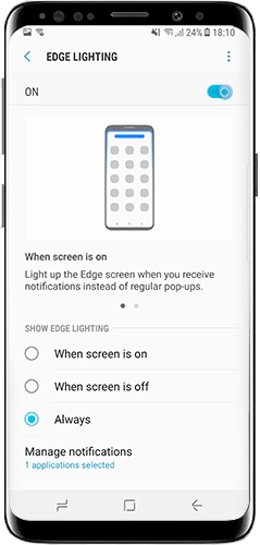 Tap the switch to activate Edge lighting