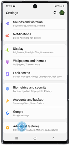 Go to Settings then Tap Advanced Features menu on Note10