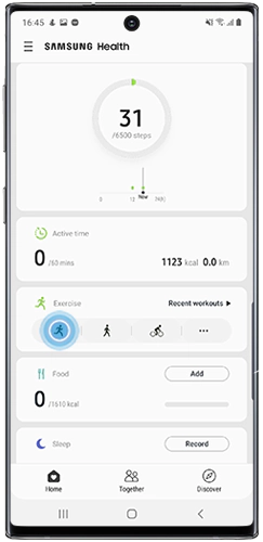 Tap Exercise section on Samsung Health home page