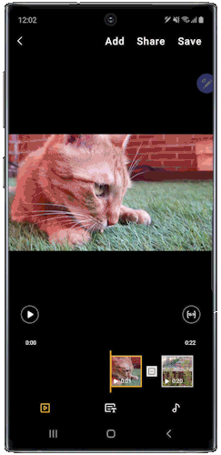 Tap the small square between the clips, then select transition effect