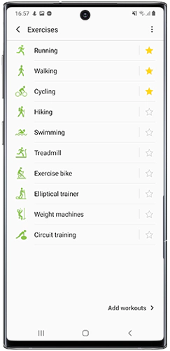 Tap to select type of exercise