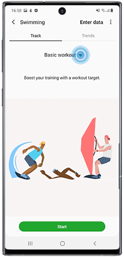 Tap down arrow to choose type of workout