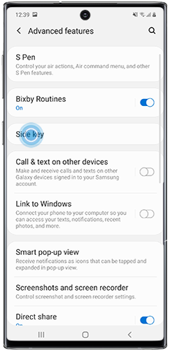 Tap Side Key on Galaxy Note10