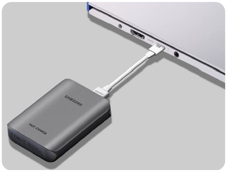 Galaxy Book Ion is charging via a compatible external battery pack