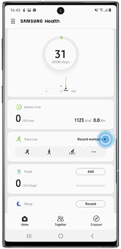 Tap Exercise section on Samsung Health home page