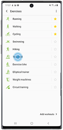 Tap to select type of exercise