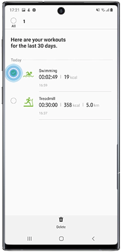 Tap to select a previous workout
