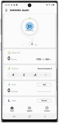 Tap the steps section on Samsung Health home page