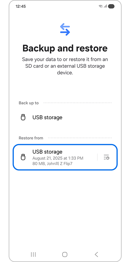 Selecting USB storage