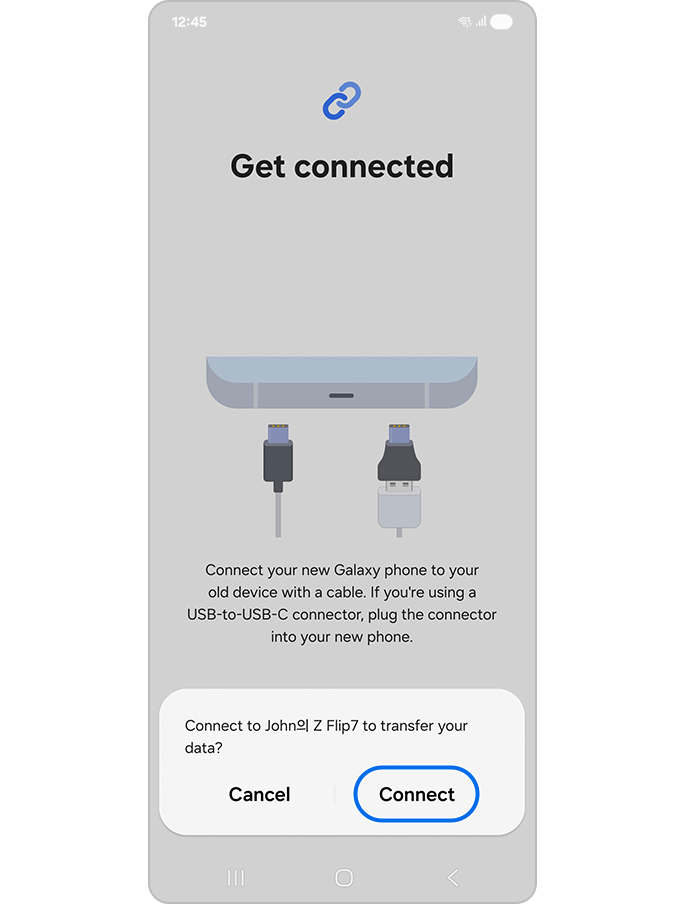 Connect to new device with USB cable
