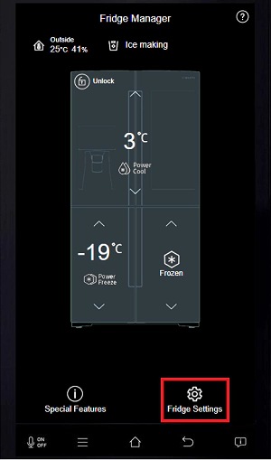 Tap Fridge Settings