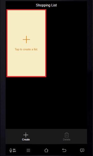 Tap the + icon to create a shopping list