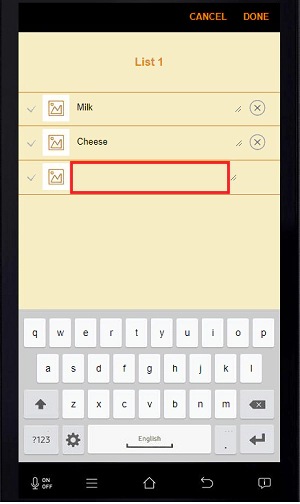 Tap a blank space to add an item