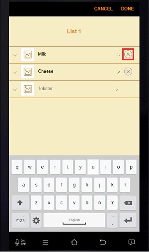 Tap the remove button to remove an item from the list