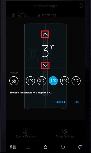 Tap the up or down buttons to adjust the temperature