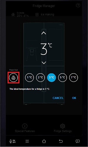 Tap the power cool button to activate power cool mode