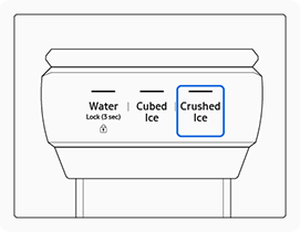 Fridge freezer display with “Crushed Ice” option selected.