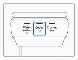 Fridge freezer display with “Cubed Ice” option selected.