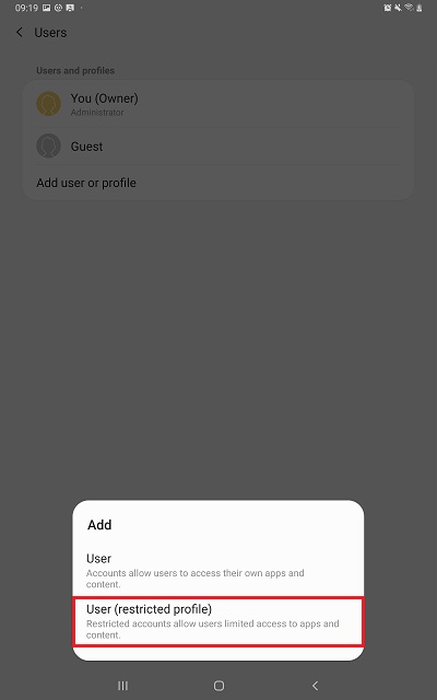 Tap user (restricted profile)