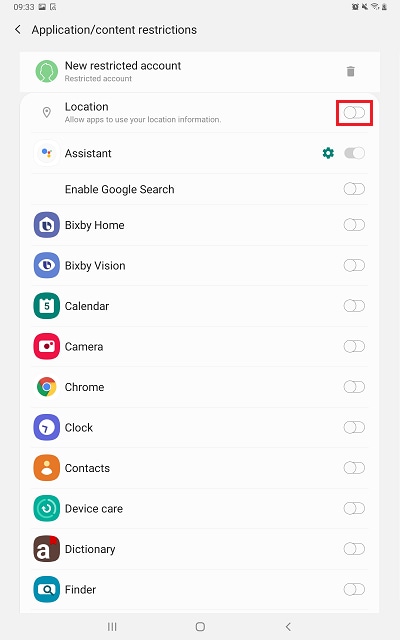 Tap the switch by Location access to allow apps to use location information