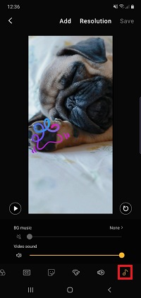 Tap the music note icon to add background music to your video