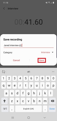 Tap the Save button to save your recording