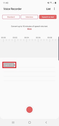 Tap the language button to choose the language you are converting