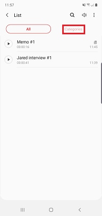 Tap categories to see your recording organised by category