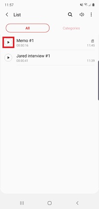 Tap the play button to listen to a recording