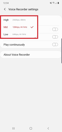 Tap the recording quality that you want to use