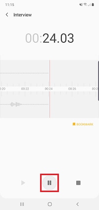 Tap the record button to pause the recording