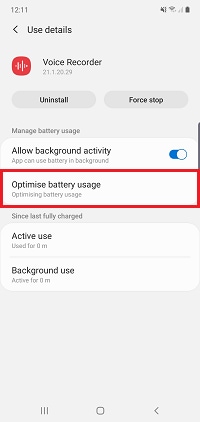 Tap optimise battery usage