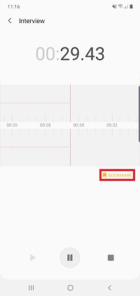Tap the bookmark button to place a reminder on the recording
