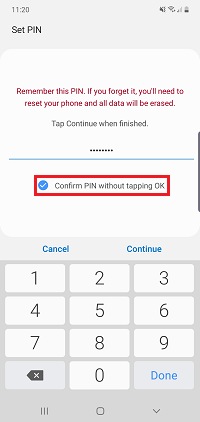 Tap confirm PIN without tapping OK to have your device automatically unlock when a correct PIN is entered