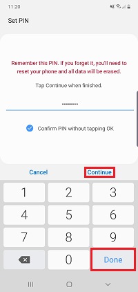 Tap Continue or Done to confirm