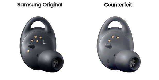 Image of genuine Samsung earphones and counterfeit earphones