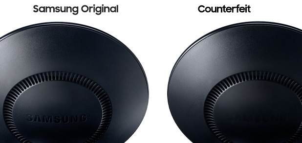 Image of a genuine Samsung wireless charger and a counterfeit wireless charger