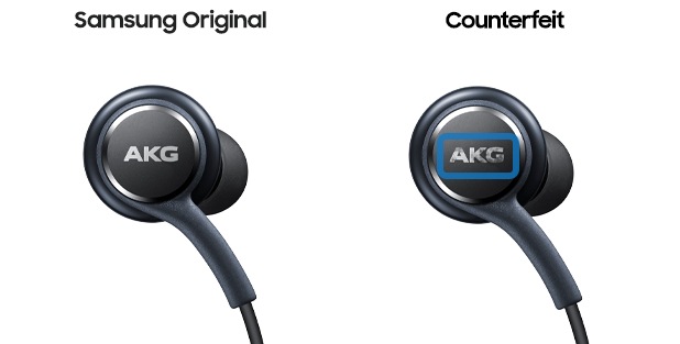 Image of genuine Samsung earphones and counterfeit earphones