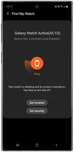 Tap Stop on Galaxy Note10 when Galaxy Watch has been found