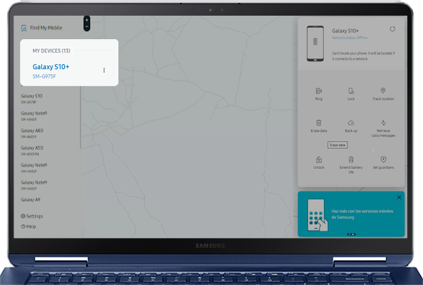 All available devices are listed on the left hand side of the screen in Find My Mobile website