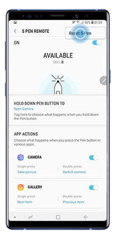 Reset S Pen option in the S Pen remote menu