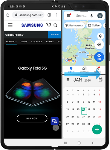 Drag circles to the right to exit split screen view on Galaxy Fold