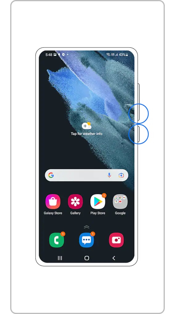 Press and hold Volume down and Side key