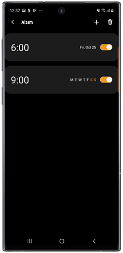 Alarm summary in the Galaxy Wearables on the Galaxy smartphone
