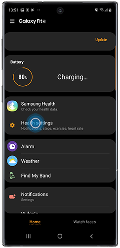 Tap Health settings in Galaxy Wearable app on Galaxy Note10