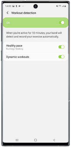 Tap to the activate Healthy pace and Dynamic workouts in Galaxy Wearable app on Galaxy Note10