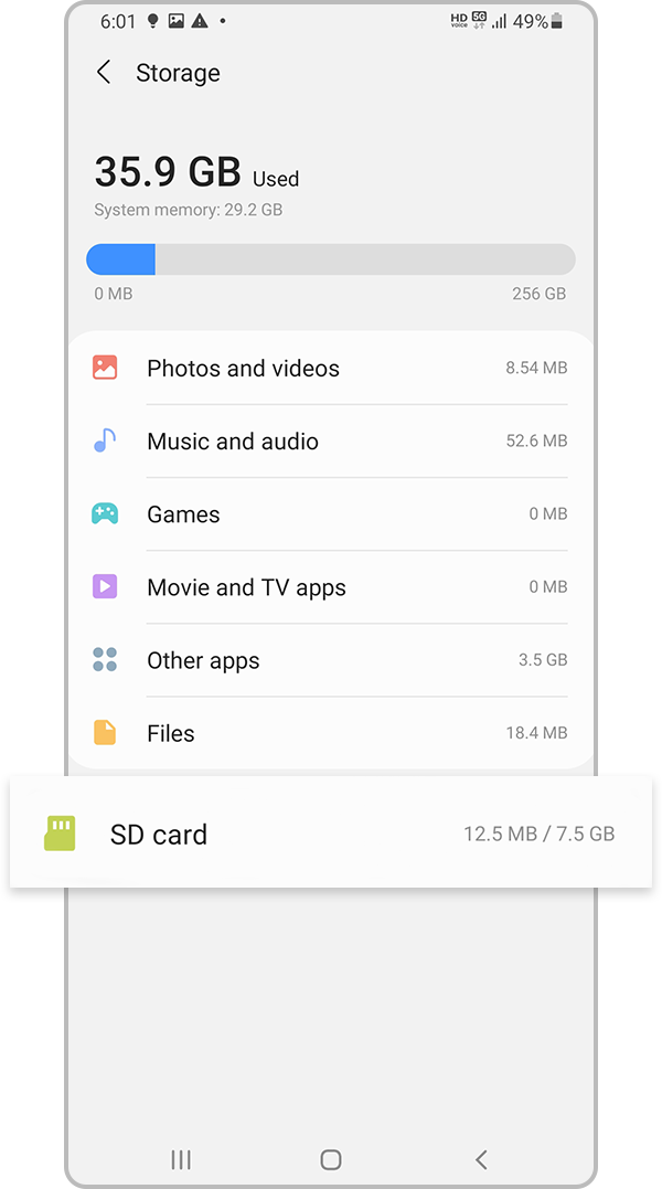 Select SD card setting