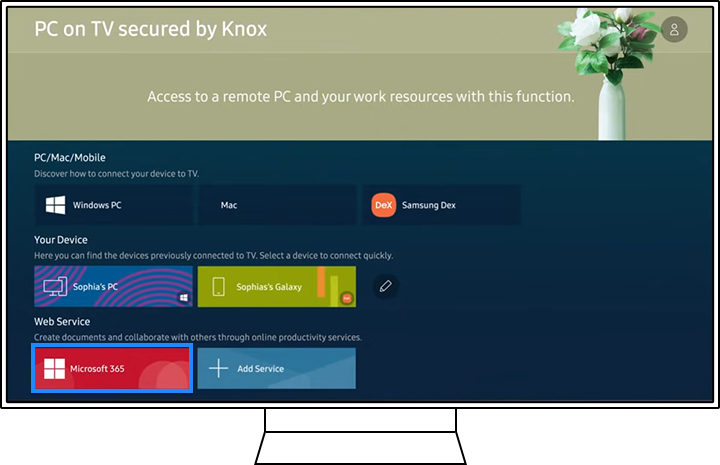 Select the Microsoft 365 icon on the PC on TV menu panel.