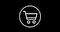White line shopping trolly icon symbol within white line circle in front of a black background
